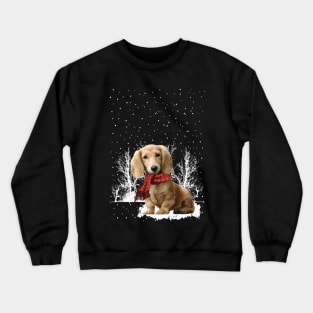 Christmas Cream Dachshund With Scarf In Winter Forest Crewneck Sweatshirt